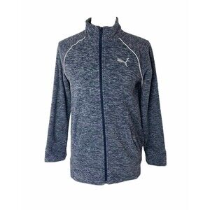 Women's XL Fleece Track Jacket Puma Blue Full Zip Athletic Long Sleeve High Neck